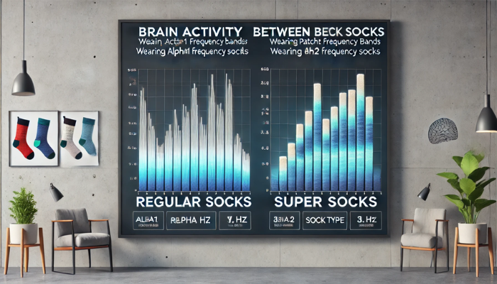 Un gráfico de barras panorámico que compara la actividad cerebral en las bandas de frecuencia Alfa1 y Beta2 entre dos condiciones: llevar calcetines normales y llevar calcetines Super Patch. El gráfico presenta dos conjuntos de barras, uno para las frecuencias Alfa1 y otro para las frecuencias Beta2. Cada conjunto contiene dos barras, una que representa a los calcetines normales y otra que representa a los calcetines Super Patch. Las barras de Super Patch muestran un notable aumento de altura en comparación con las de los calcetines normales, lo que indica una mayor actividad cerebral. El gráfico está etiquetado claramente con un título, 'Comparación de la actividad cerebral entre tipos de calcetines', y las etiquetas de los ejes: Actividad cerebral (Hz)» en el eje Y y “Tipo de calcetín” en el eje X. El estilo general es limpio, profesional y adecuado para su uso en una presentación científica.
https://www.elsuperparche.com/blog/