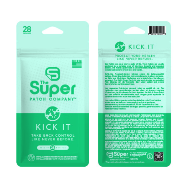 Kick It Super Patch - Paquete de 28 parches Los malos hábitos pueden afectar seriamente la calidad de vida, arraigándose en una compleja red de intenciones, pensamientos y acciones repetidas. El Kick It Super Patch es una solución revolucionaria y libre de fármacos que te ayuda a retomar el control de tu vida y de tus hábitos. Este innovador parche está diseñado para ofrecerte una manera efectiva y natural de superar esos hábitos indeseados, sin los riesgos asociados a otros métodos. Características del producto: Paquete de 28 parches: Suficiente para un mes de uso continuo. Contenido: Cada parche está fabricado con material adhesivo de polietileno hipoalergénico, garantizando comodidad y seguridad para la piel. Uso recomendado: Este parche no está diseñado para aplicarse en áreas de piel delicadas o sensibles. En caso de irritación, retira el parche y suspende su uso. El Kick It Super Patch es tu aliado en el camino hacia un estilo de vida más saludable y equilibrado. Con cada parche, das un paso más hacia el control de tus hábitos y la mejora de tu bienestar. ¡Recupera tu calidad de vida con El Súper Parche – The Super Patch!