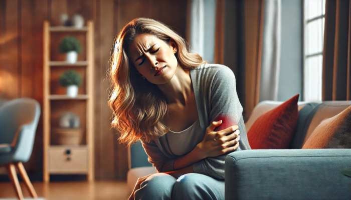 Imagen hiperrealista en pantalla panorámica de una mujer de unos 40 años en su casa, experimentando un brote de dolor de fibromialgia. Está sentada o apoyada en un sofá, mostrando signos de malestar y dolor. La habitación está bien iluminada, con un ambiente cálido y tranquilo, que resalta los detalles de su entorno al tiempo que se centra en su lucha contra el dolor crónico. La atmósfera es más neutra, captando el reto de vivir con fibromialgia de forma realista y sensible.
https://www.elsuperparche.com/blog/