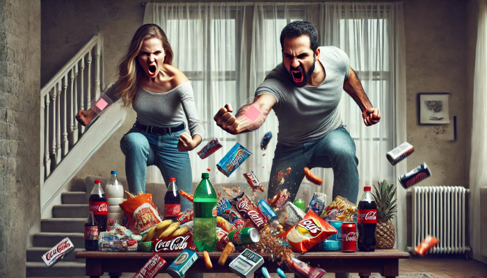 Imagen hiperrealista en pantalla panorámica de una pareja de unos 32 años, que arroja con fuerza y energía productos insalubres de una mesa, haciendo que se esparzan por el suelo. Los productos incluyen comida basura, bebidas azucaradas, aperitivos y cigarrillos, simbolizando su rechazo a estos malos hábitos. Las expresiones de la pareja muestran determinación e intensa emoción mientras se deshacen agresivamente de estos objetos. El escenario es un entorno doméstico típico, pero la atmósfera está llena de intensidad y liberación, lo que refleja su poderosa determinación de liberarse de sus anteriores elecciones de estilo de vida malsano.
https://www.elsuperparche.com/blog/